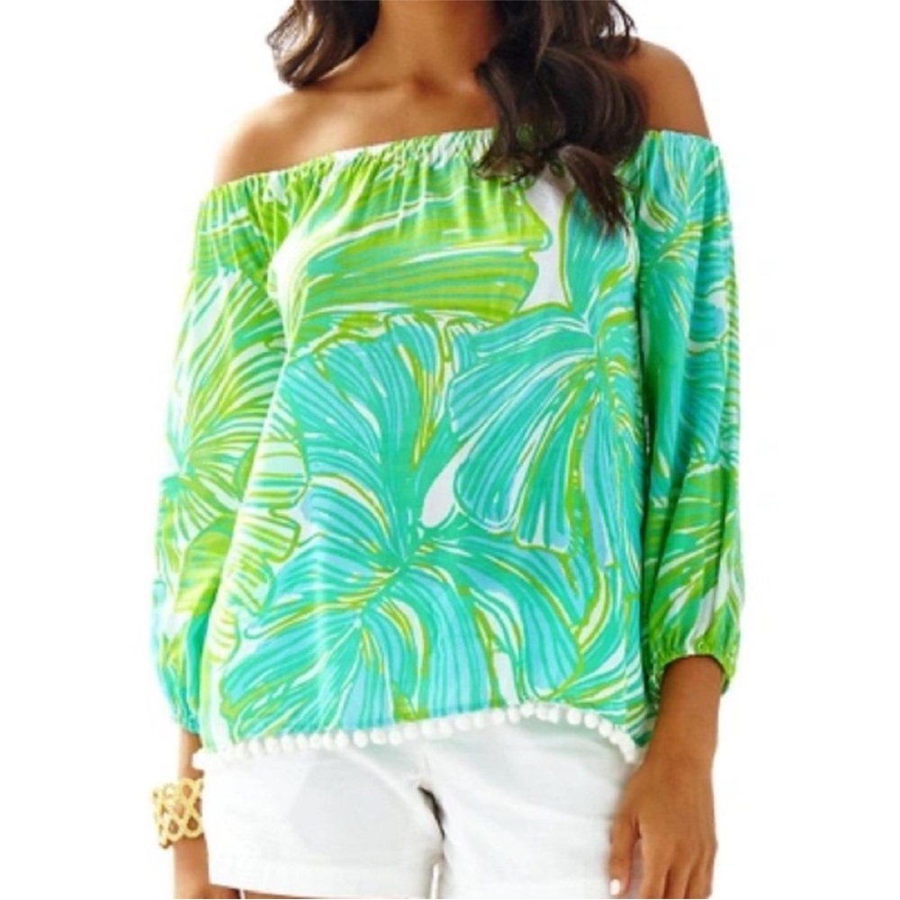 Lilly Pulitzer Enna top Green Sheen Fronds Place Size L EUC